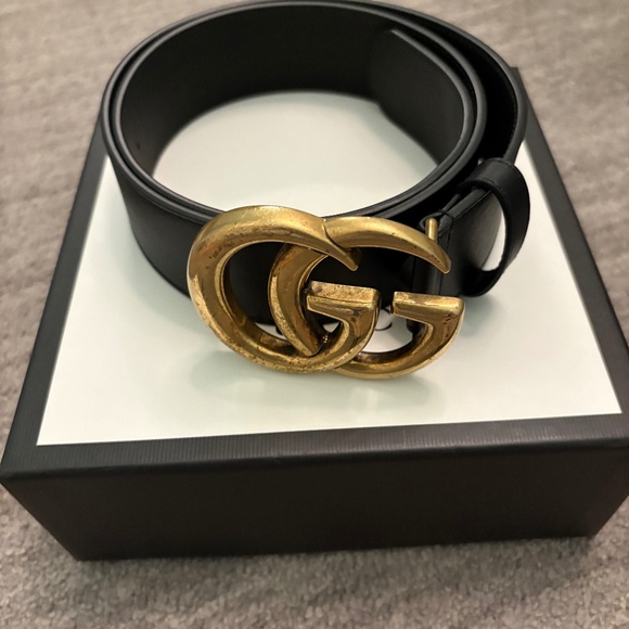 Gucci gg marmont gold brass metal belt 90 cm size 32 waist come with box - Picture 1 of 8